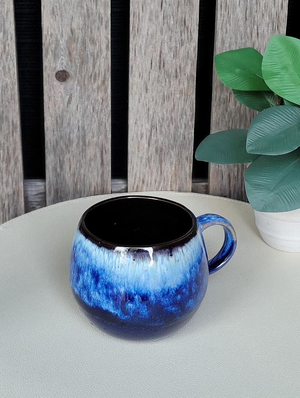 World Market Deep Cobalt Ceramic Mug with Blue Gradient Swirl Accent
